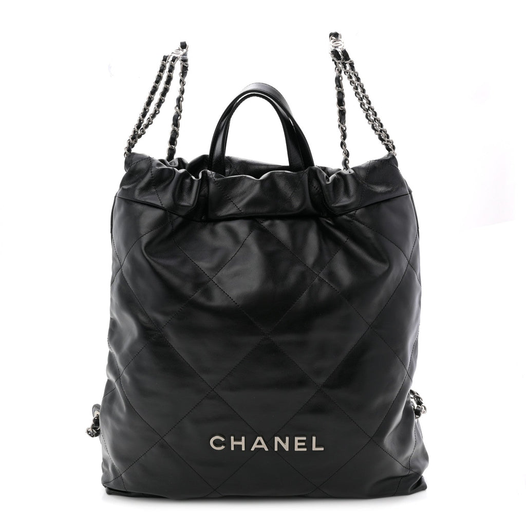 Chanel Shiny Calfskin Quilted Chanel 22 Backpack Black