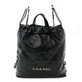Chanel Shiny Calfskin Quilted Chanel 22 Backpack Black