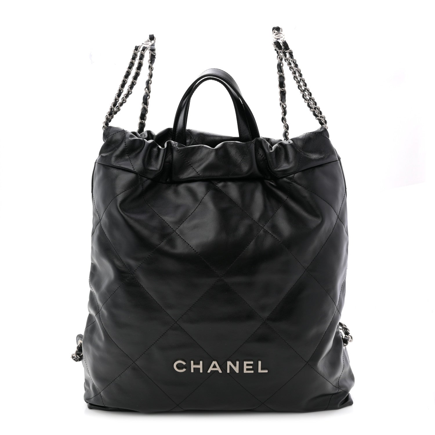 Chanel Shiny Calfskin Quilted Chanel 22 Backpack Black