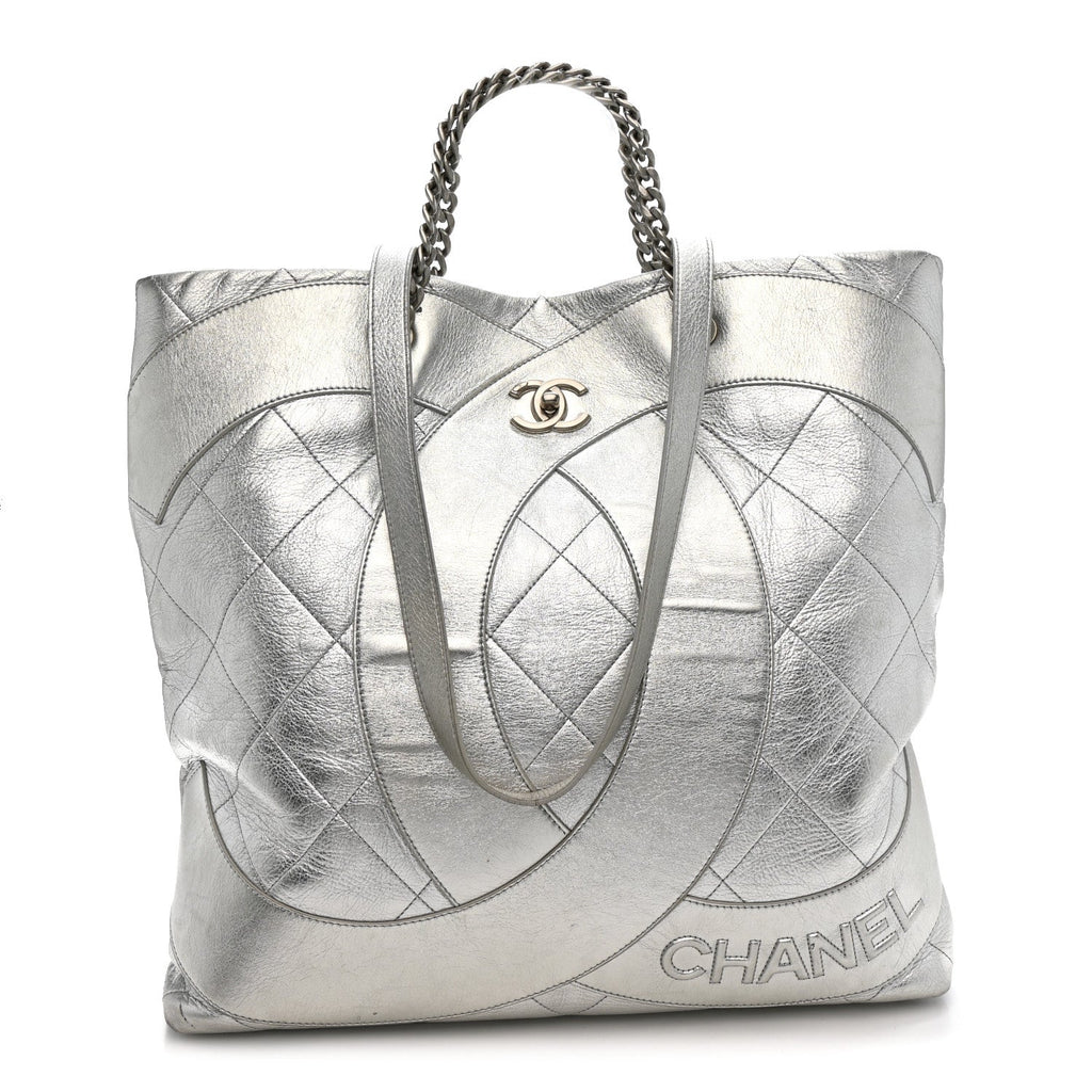 Chanel Metallic Calfskin Stitched CC Club Monaco Tote Silver