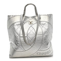 Chanel Metallic Calfskin Stitched CC Club Monaco Tote Silver