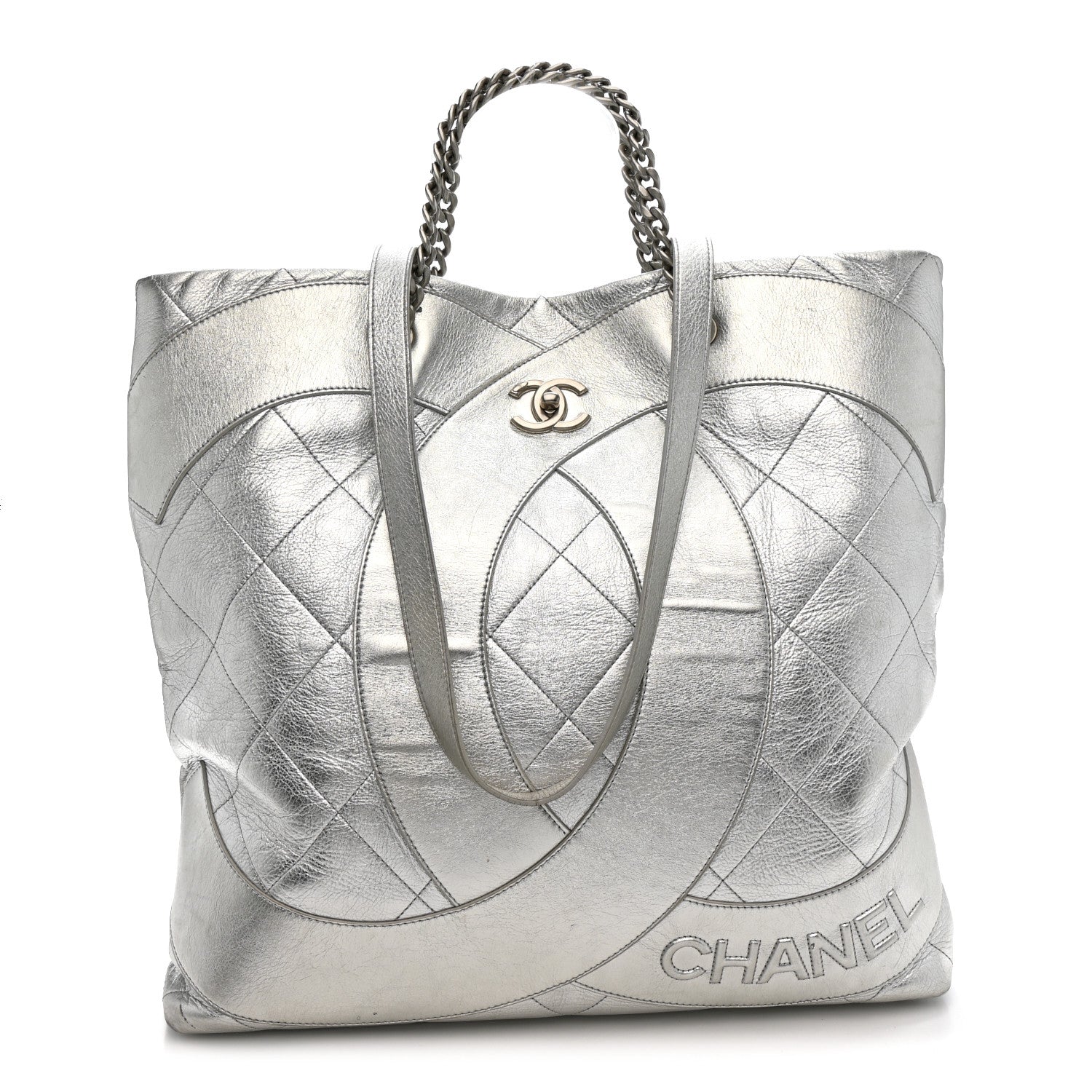 Chanel Metallic Calfskin Stitched CC Club Monaco Tote Silver