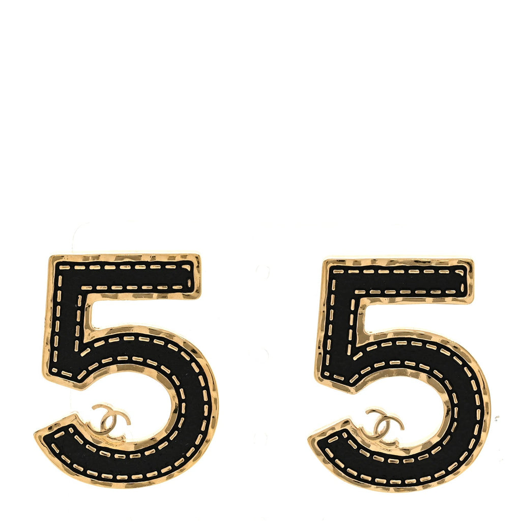 Metal CC No 5 Earrings Gold Black