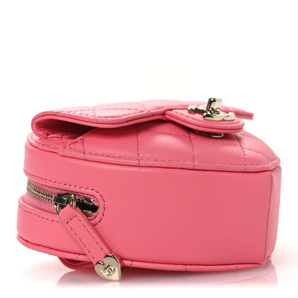 Chanel Lambskin Quilted CC In Love Heart Waist Belt Bag With Chain Pink