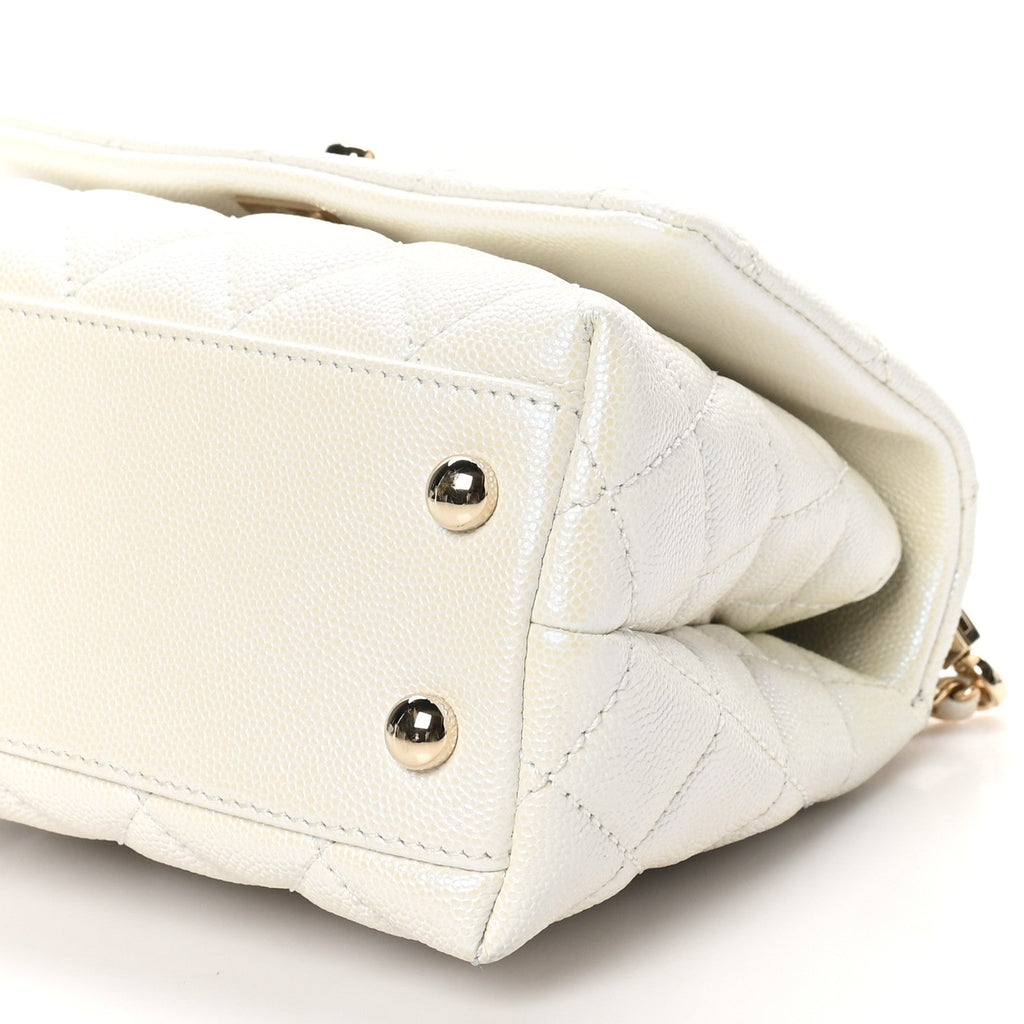 Chanel Iridescent Caviar Quilted Extra Mini Coco Handle Flap White