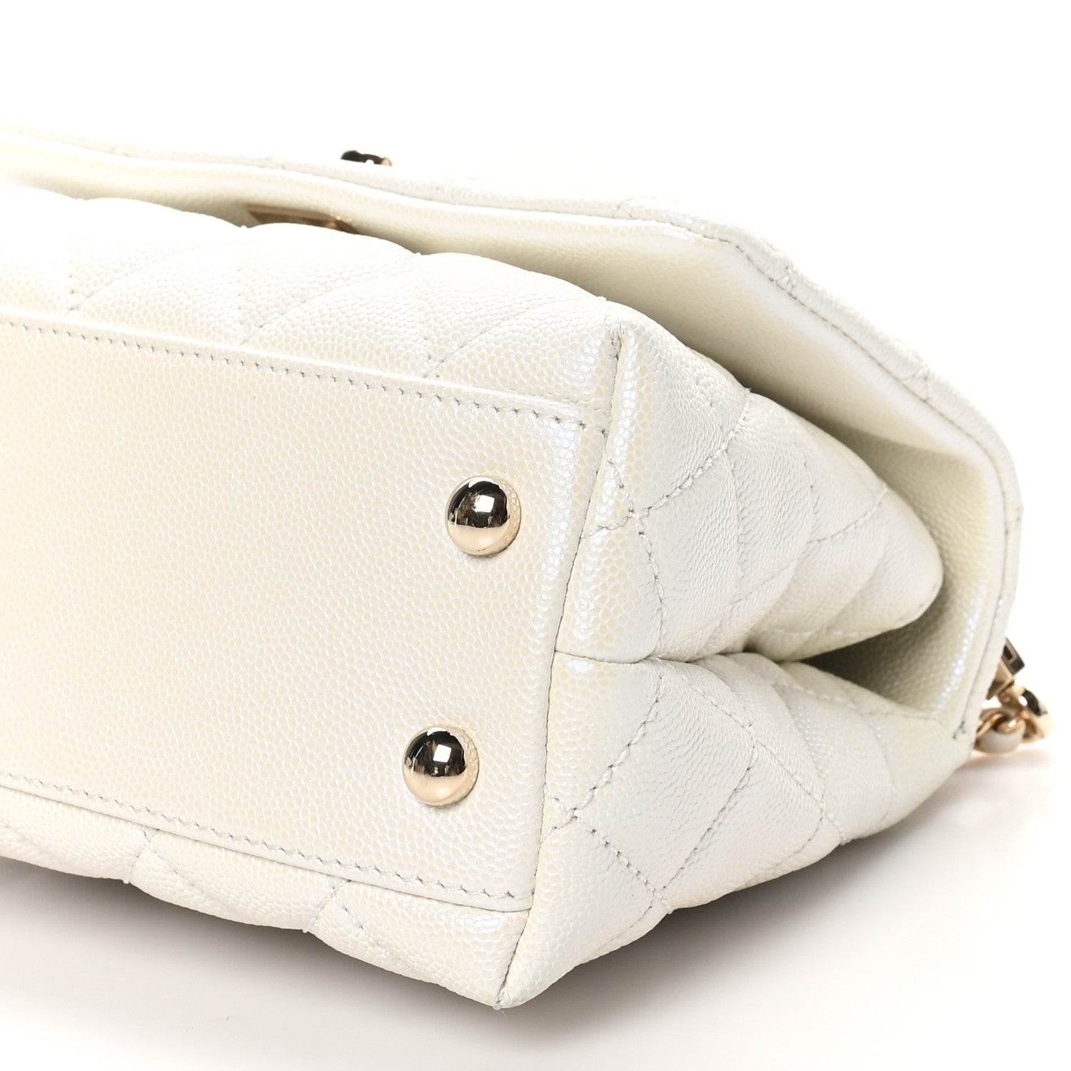 Chanel Iridescent Caviar Quilted Extra Mini Coco Handle Flap White