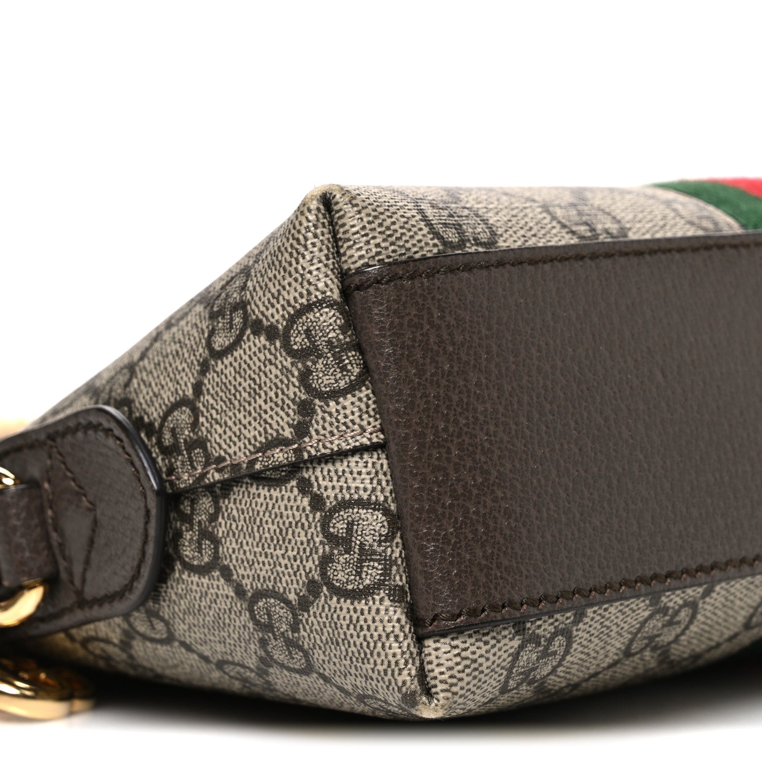 Gucci GG Supreme Monogram Textured Dollar Calfskin Web Small Ophidia Dome Shoulder Bag Beige Ebony New Acero
