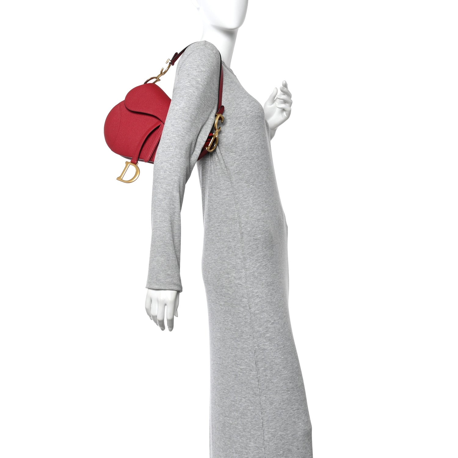 Christian Dior Grained Calfskin Saddle Bag With Strap Cherry Red