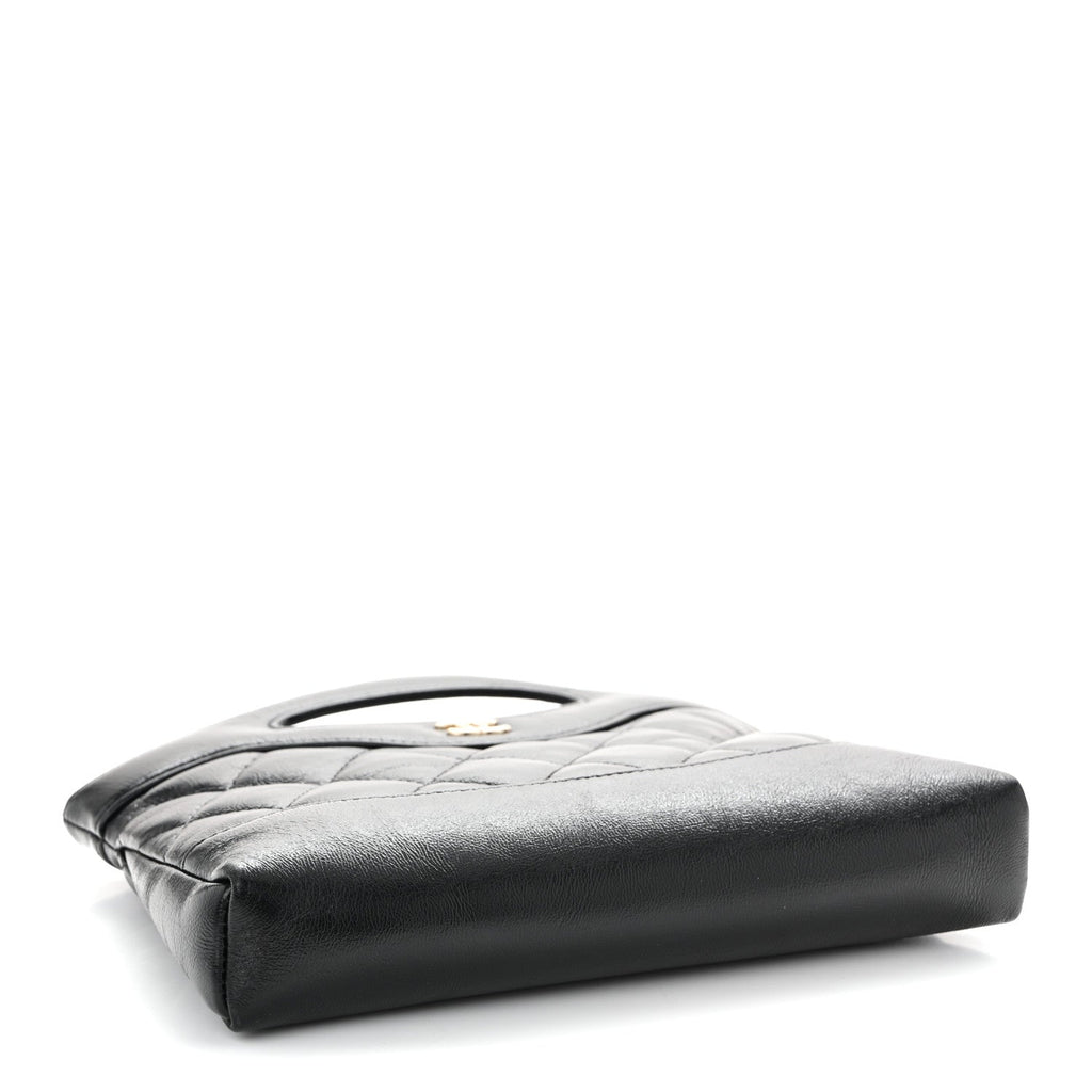 Chanel Shiny Crumpled Calfskin Quilted Nano 31 Shopping Bag Black