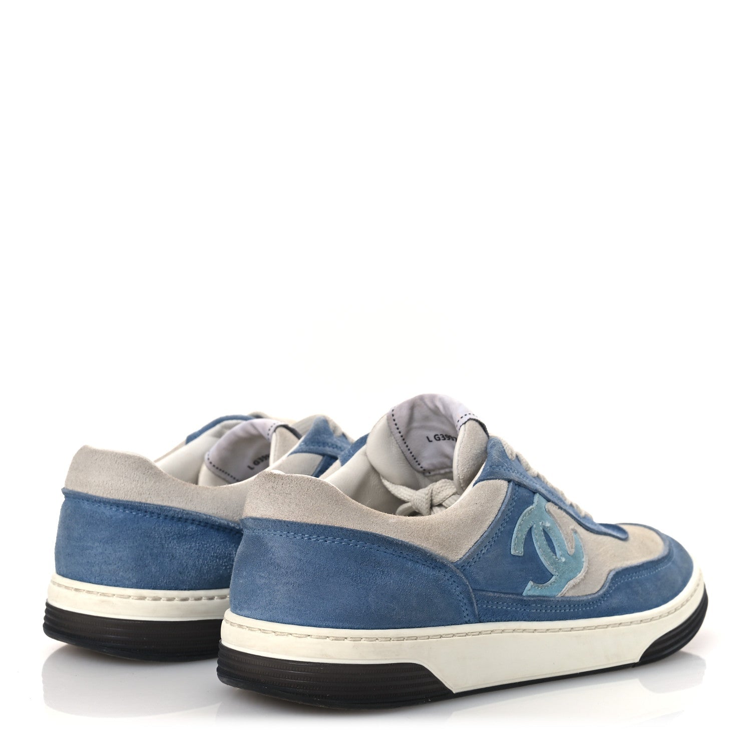 Chanel Suede Kidskin Womens CC Sneakers 37 White Blue