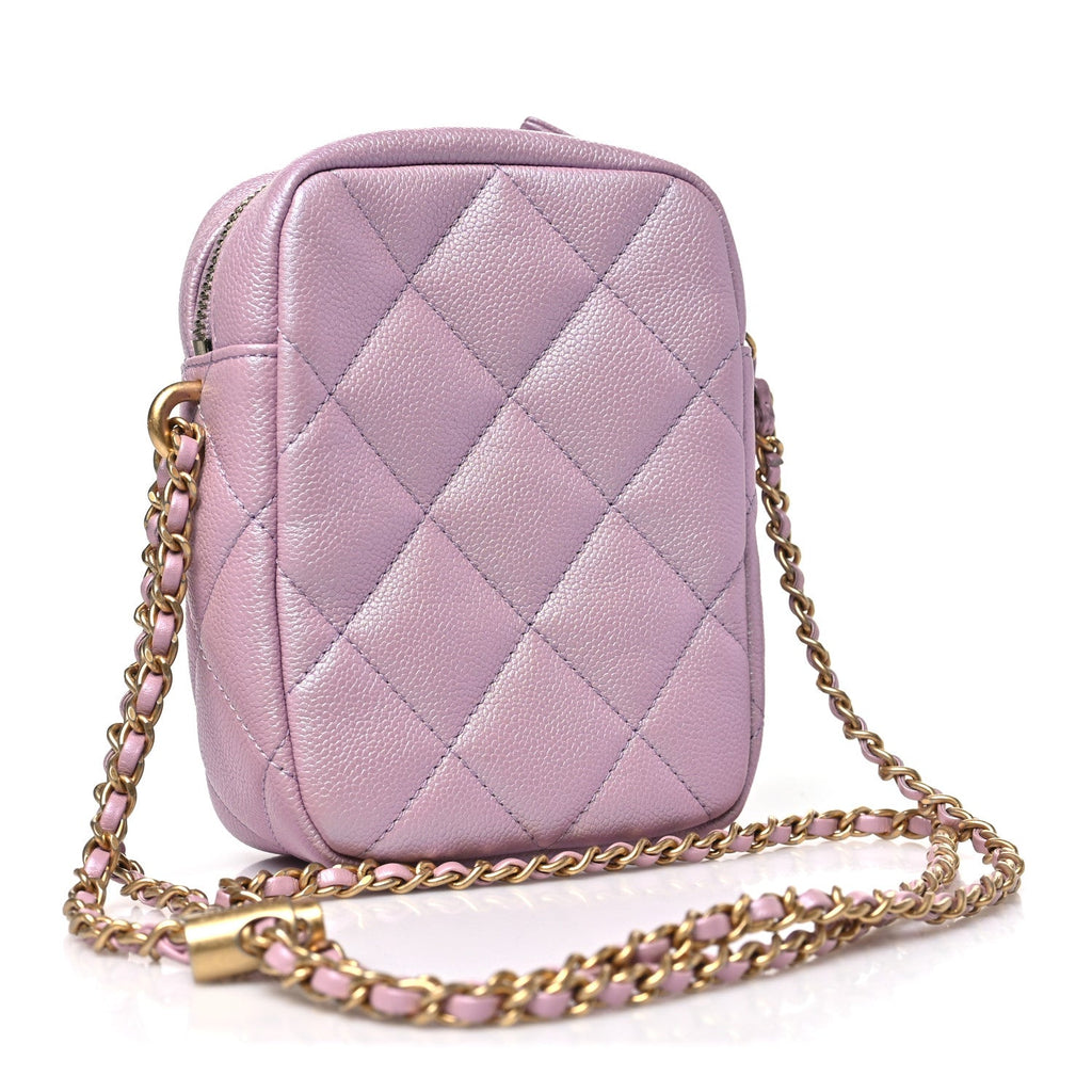 Chanel Iridescent Caviar Quilted Vertical My Perfect Camera Case Pink