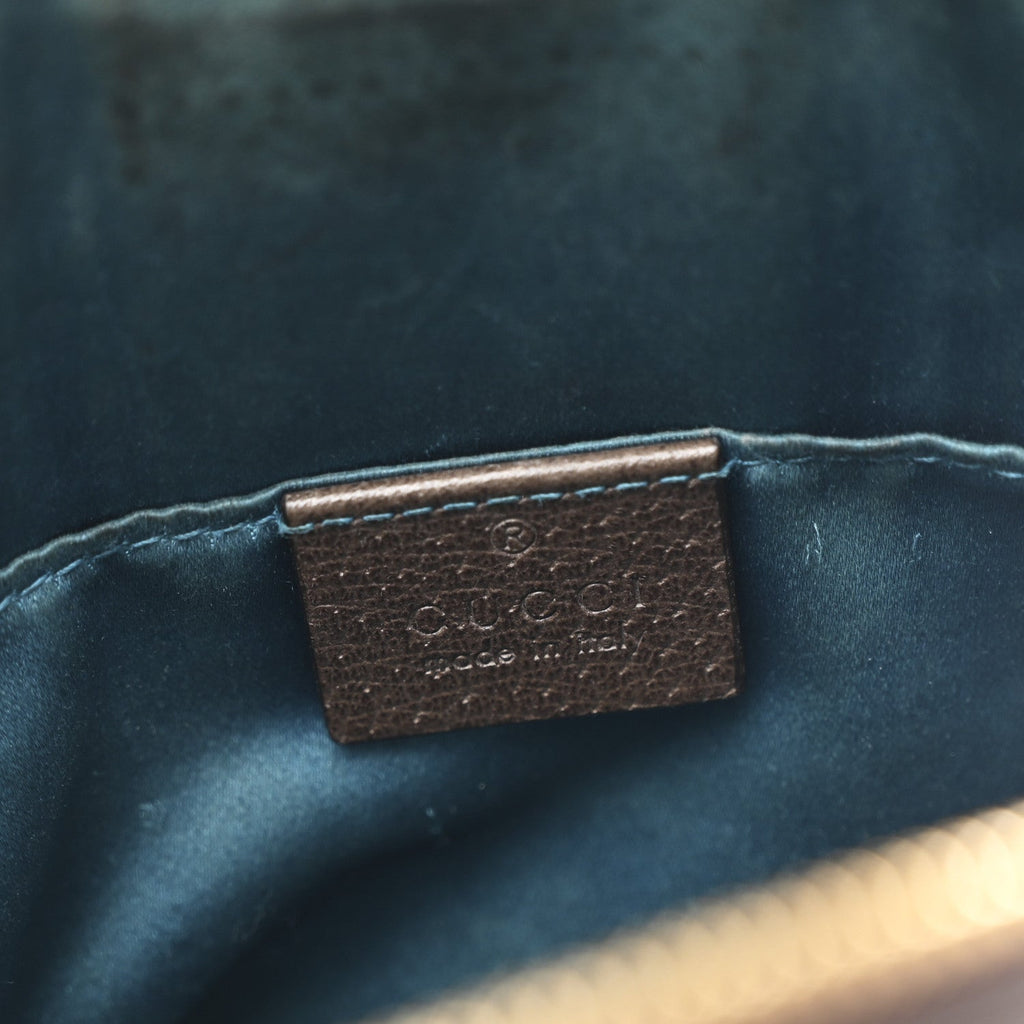Gucci GG Supreme Monogram Textured Dollar Calfskin Web Small Ophidia Dome Shoulder Bag Beige Ebony New Acero
