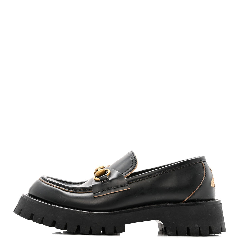 Gucci Cordovan Lux Womens Harald Horsebit 25mm Platform Loafers 37.5 Black