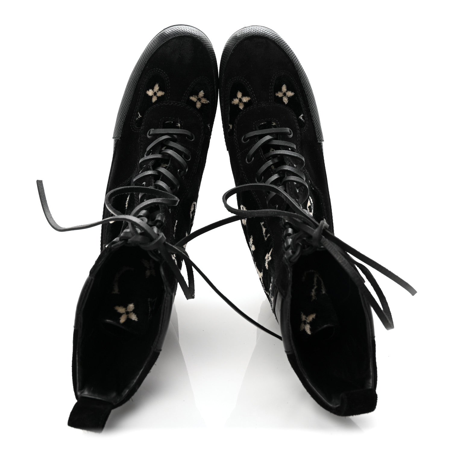 Louis Vuitton Velvet Calfskin Monogram Laureate Platform Desert Boots 40 Black White