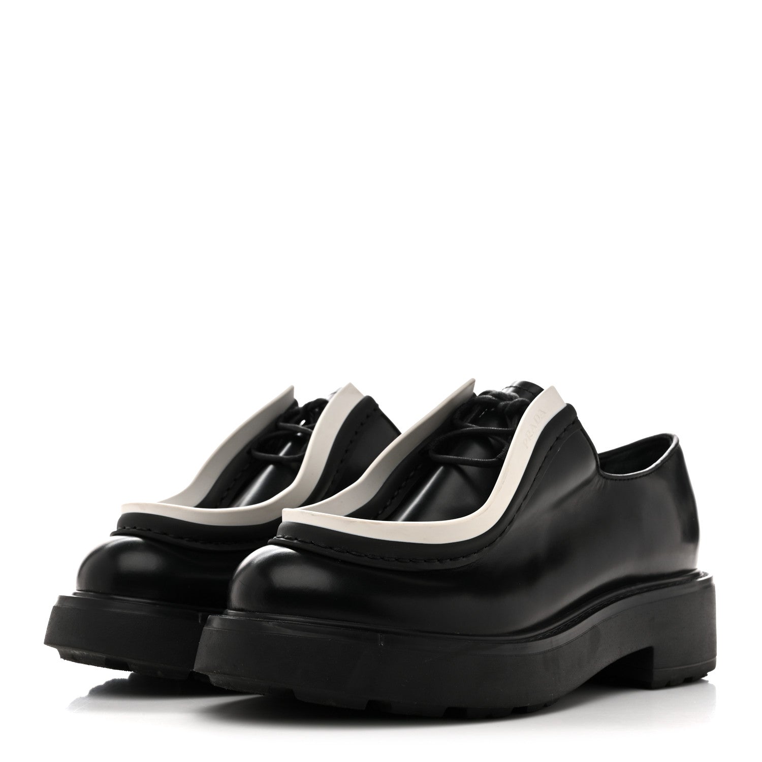 Prada Spazzolato Rois Monolith 55mm Derby Loafers 36.5 Black White