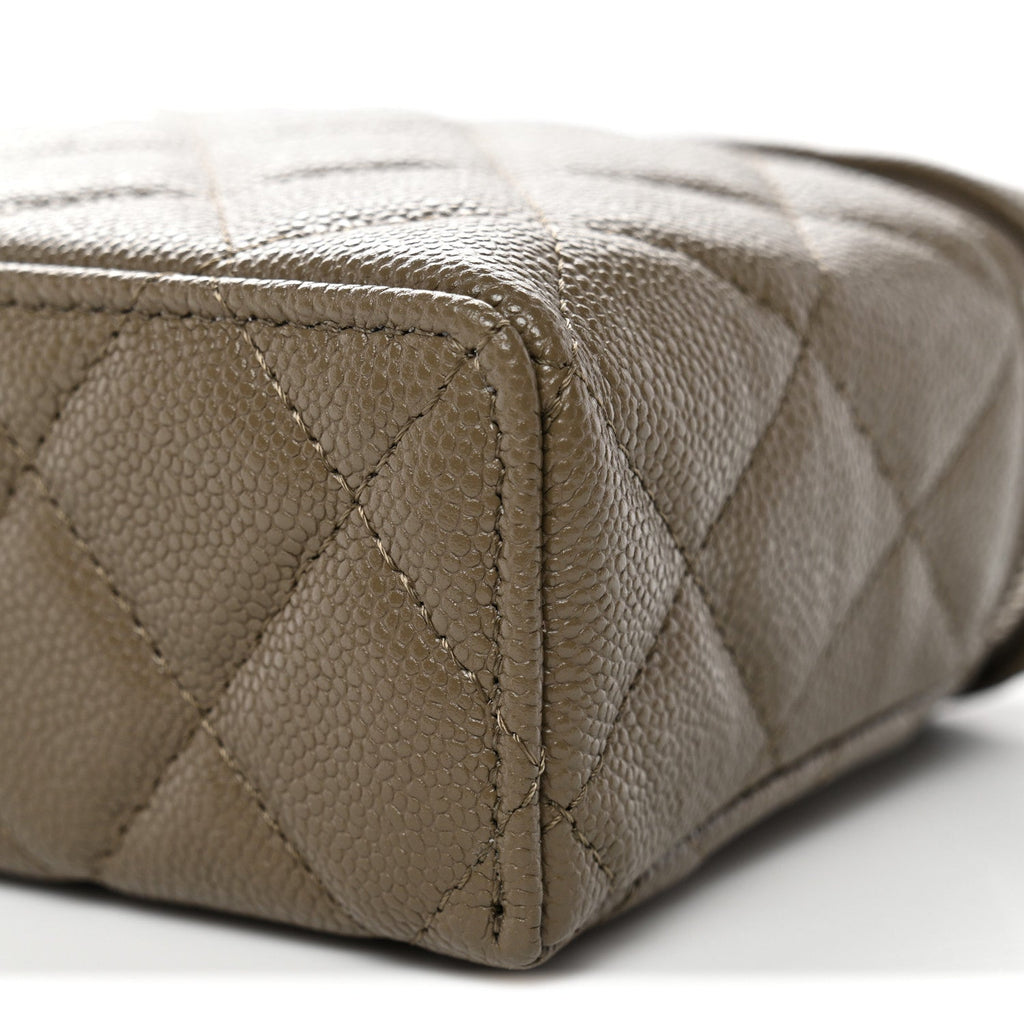 Chanel Caviar Quilted Top Handle Slim Vanity With Chain Dark Khaki