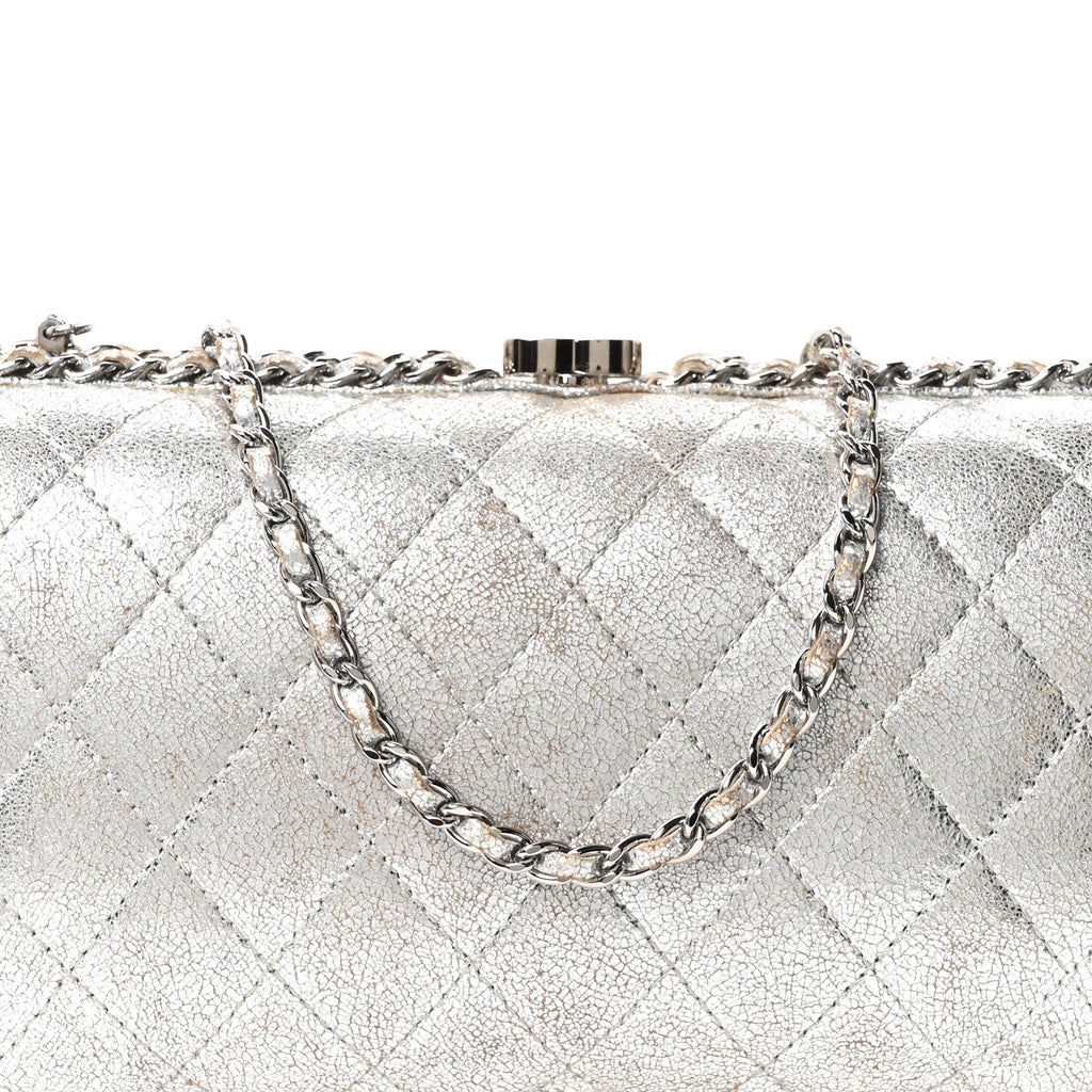 Chanel Metallic Lambskin Small Chain Around Clutch Silver