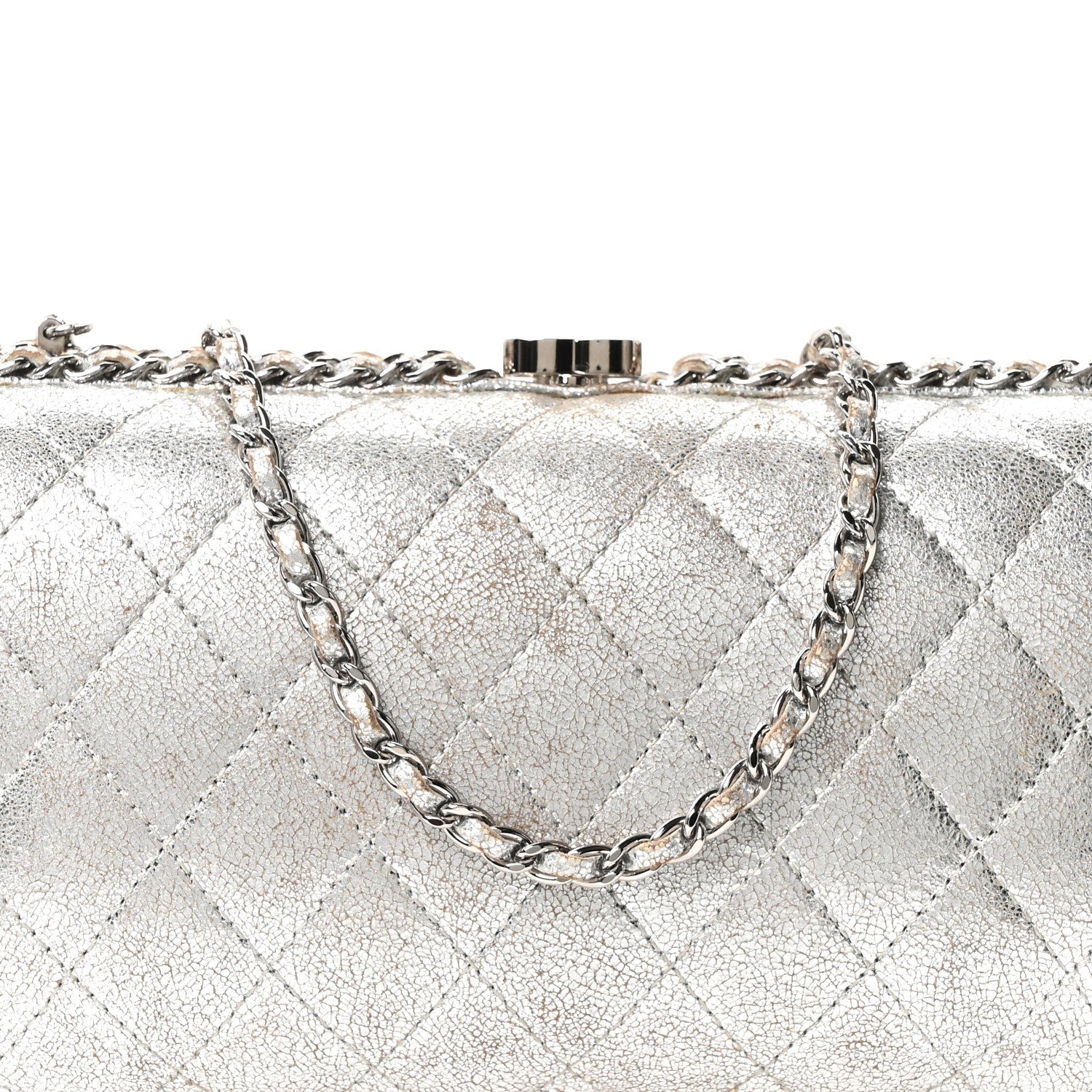 Chanel Metallic Lambskin Small Chain Around Clutch Silver