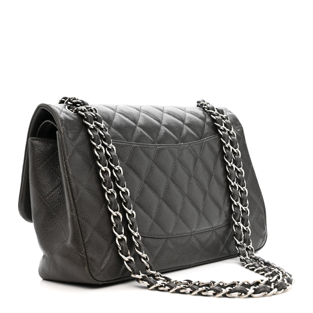 Chanel Caviar Quilted Jumbo Double Flap Grey