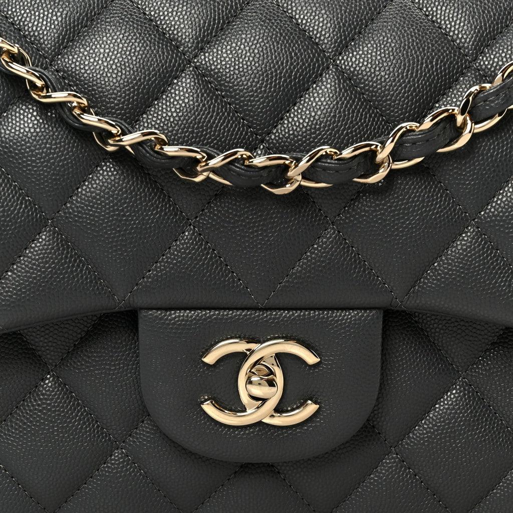 Chanel Caviar Quilted Jumbo Double Flap Dark Grey