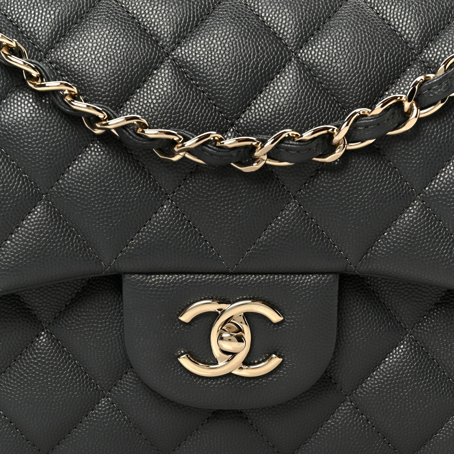Chanel Caviar Quilted Jumbo Double Flap Dark Grey