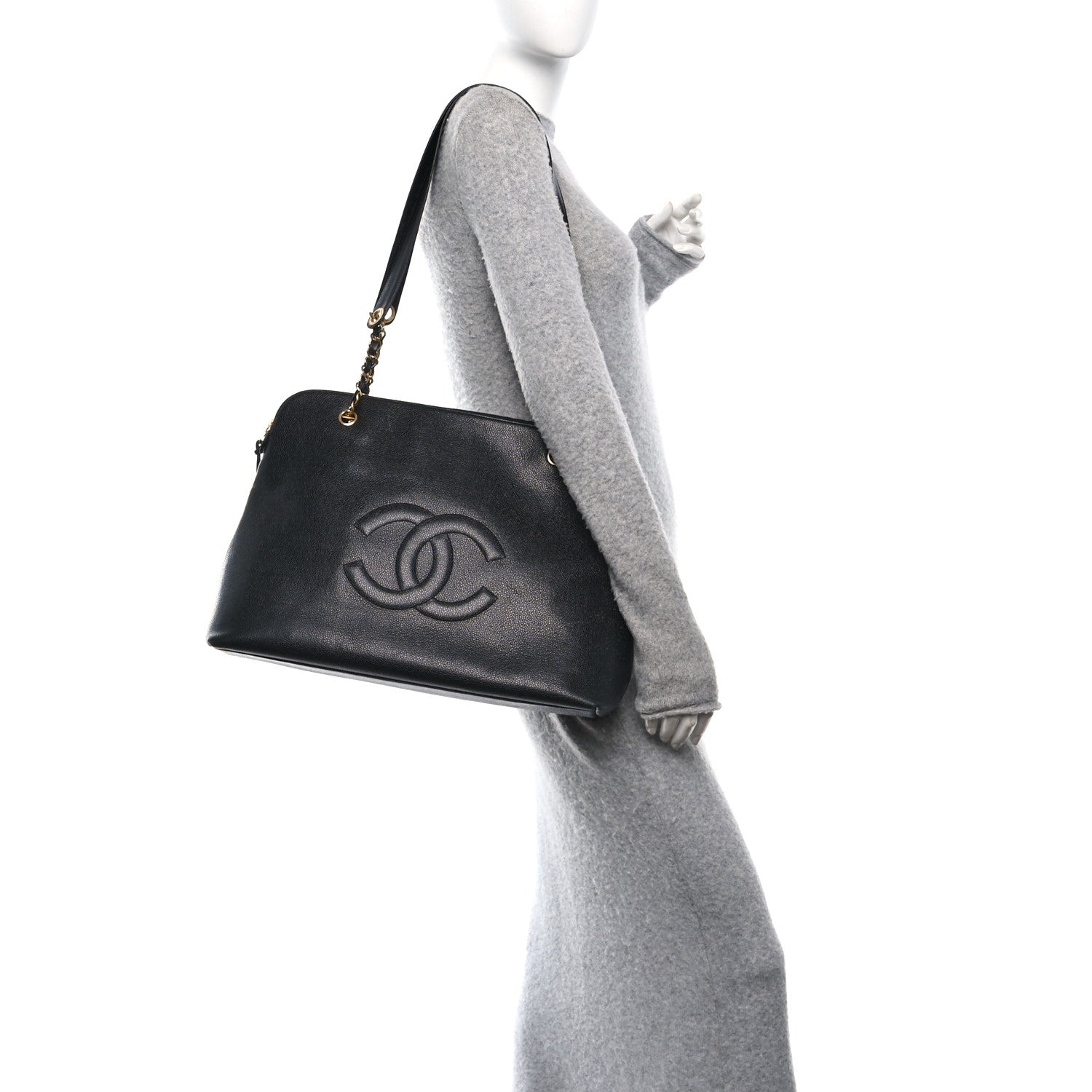 Chanel Caviar Large CC Shoulder Bag Black
