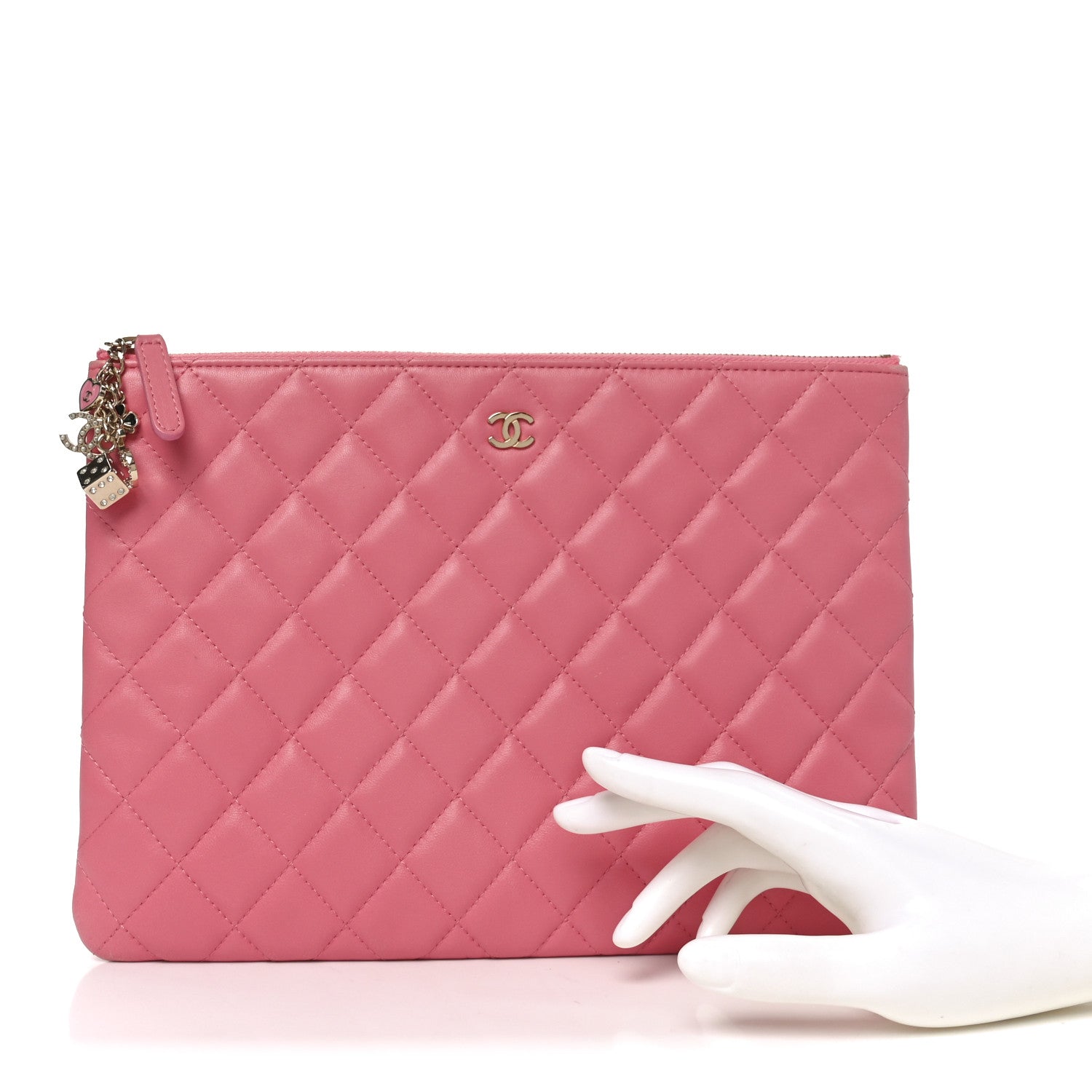 Lambskin Quilted Medium Casino Beauty CC Cosmetic Case Fuchsia