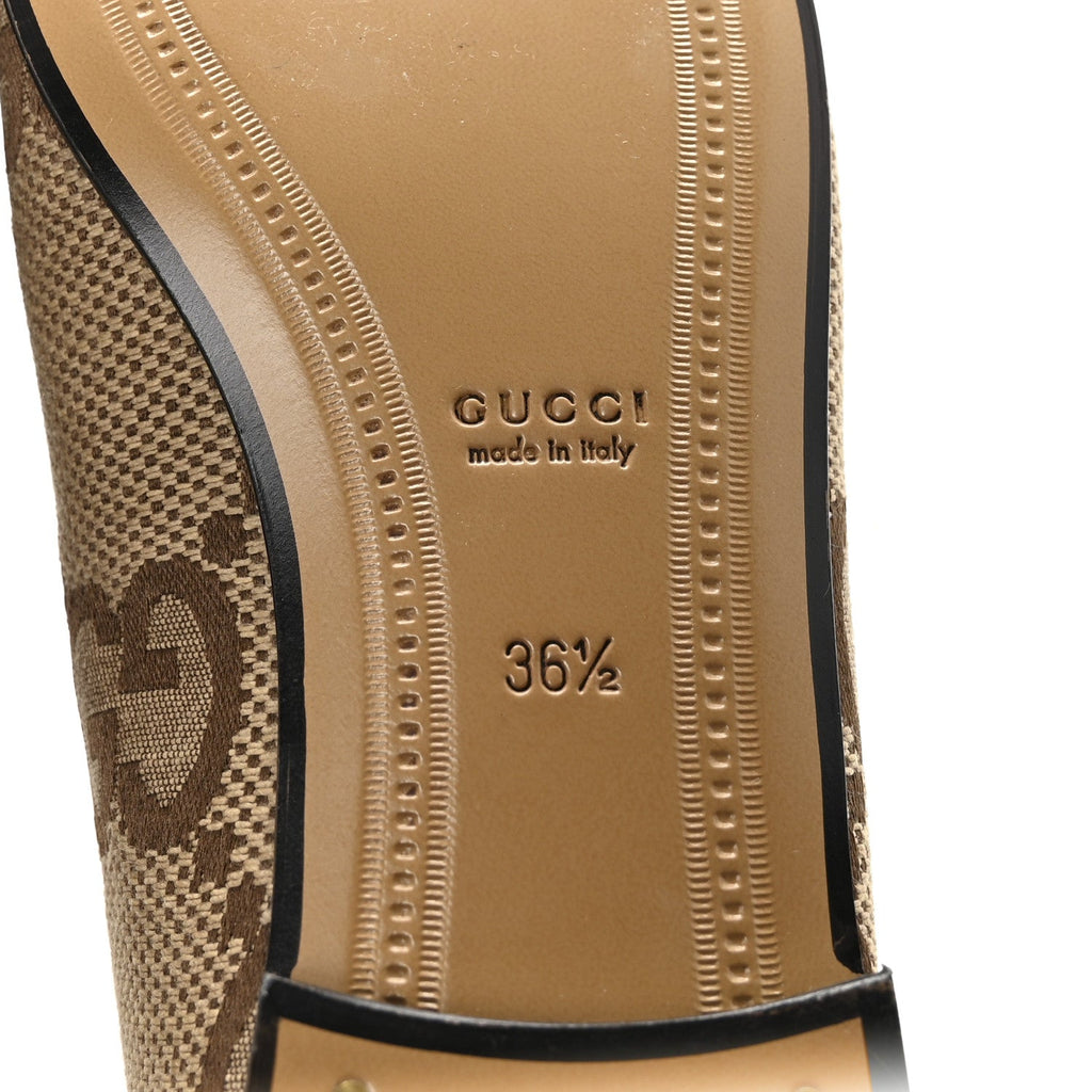 Gucci Monogram Jumbo GG Malaga Kid Horsebit Womens Jordaan Loafers 36.5 Camel Ebony New Acero Beige