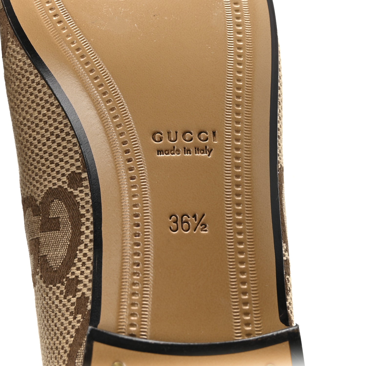 Gucci Monogram Jumbo GG Malaga Kid Horsebit Womens Jordaan Loafers 36.5 Camel Ebony New Acero Beige