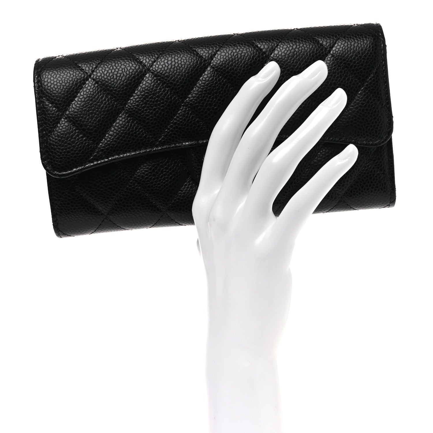 Caviar Quilted Large Gusset Flap Wallet Black
