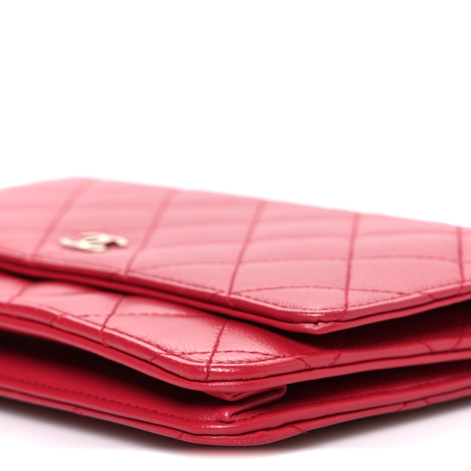 Chanel Lambskin Quilted Wallet On Chain WOC Dark Pink