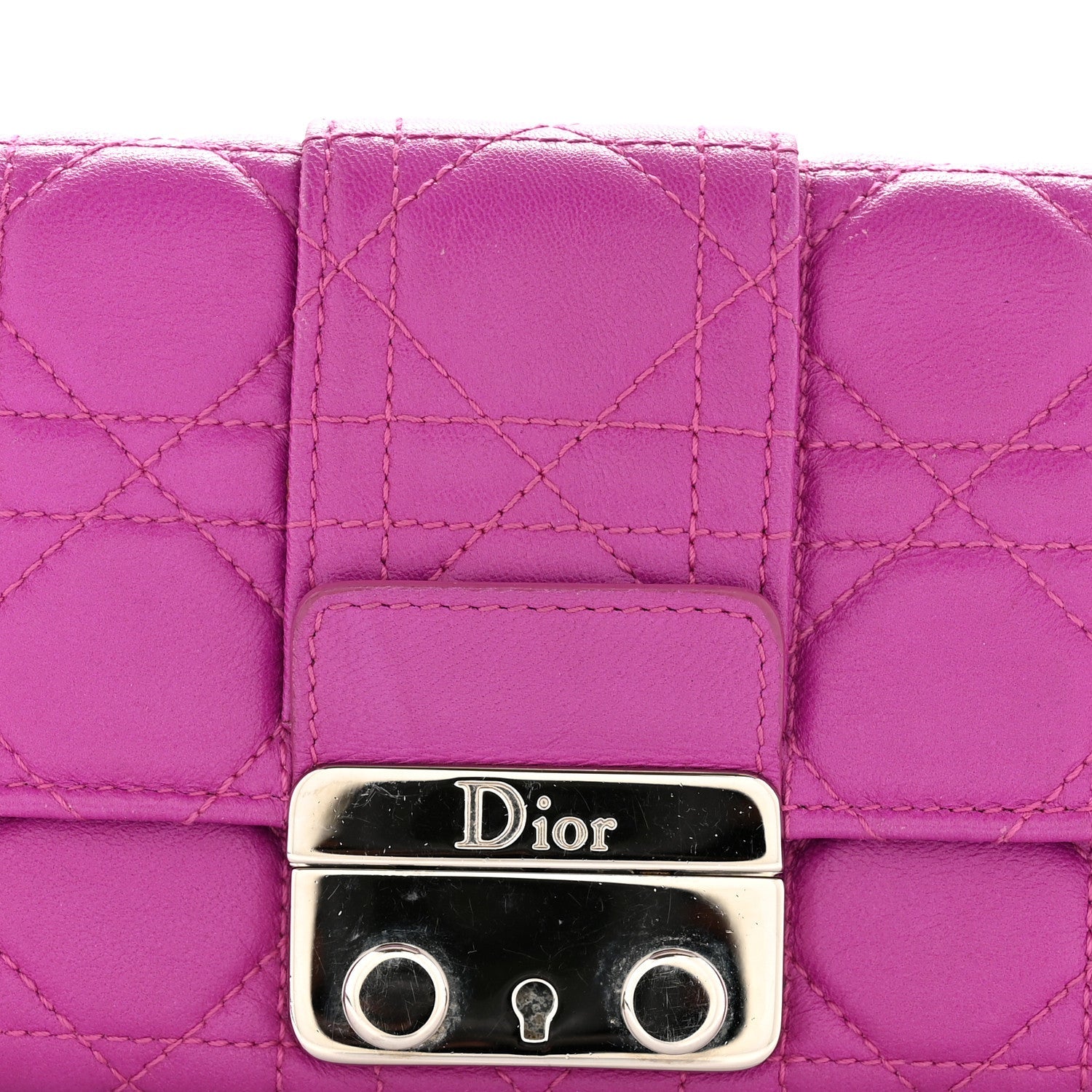 Christian Dior Lambskin Cannage Miss Dior Chain Wallet Dark Pink