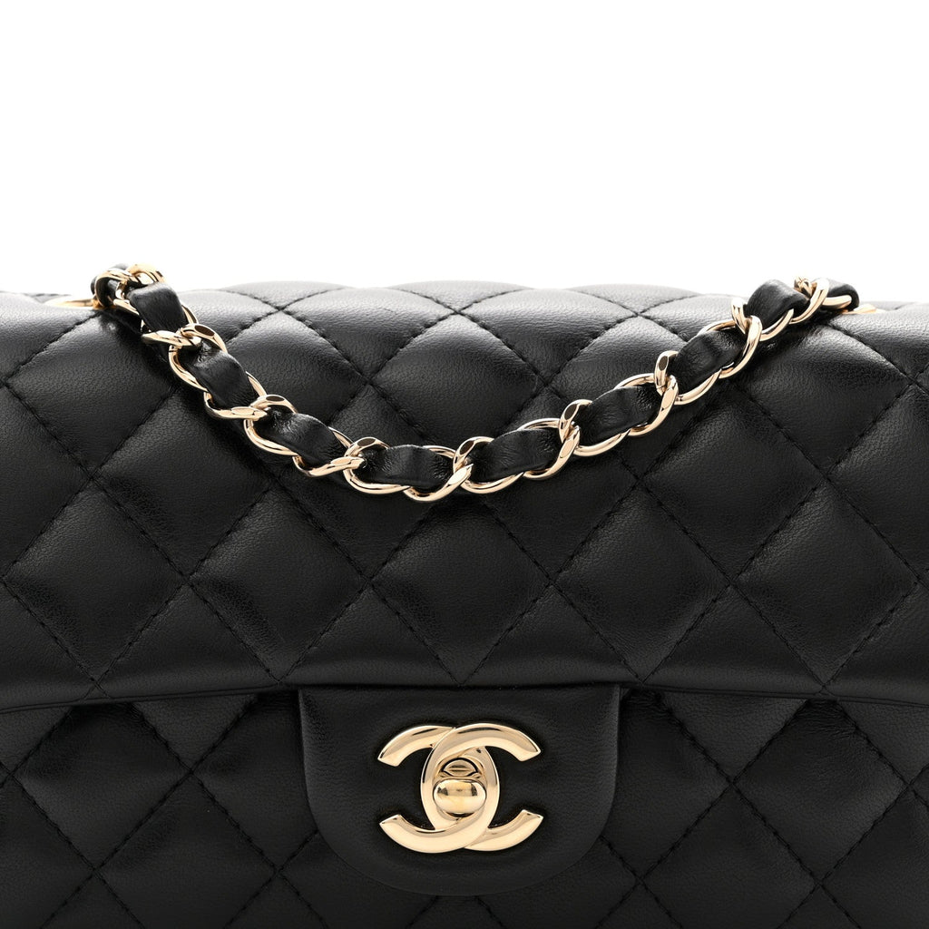 Chanel Lambskin Quilted Mini Rectangular Flap Black