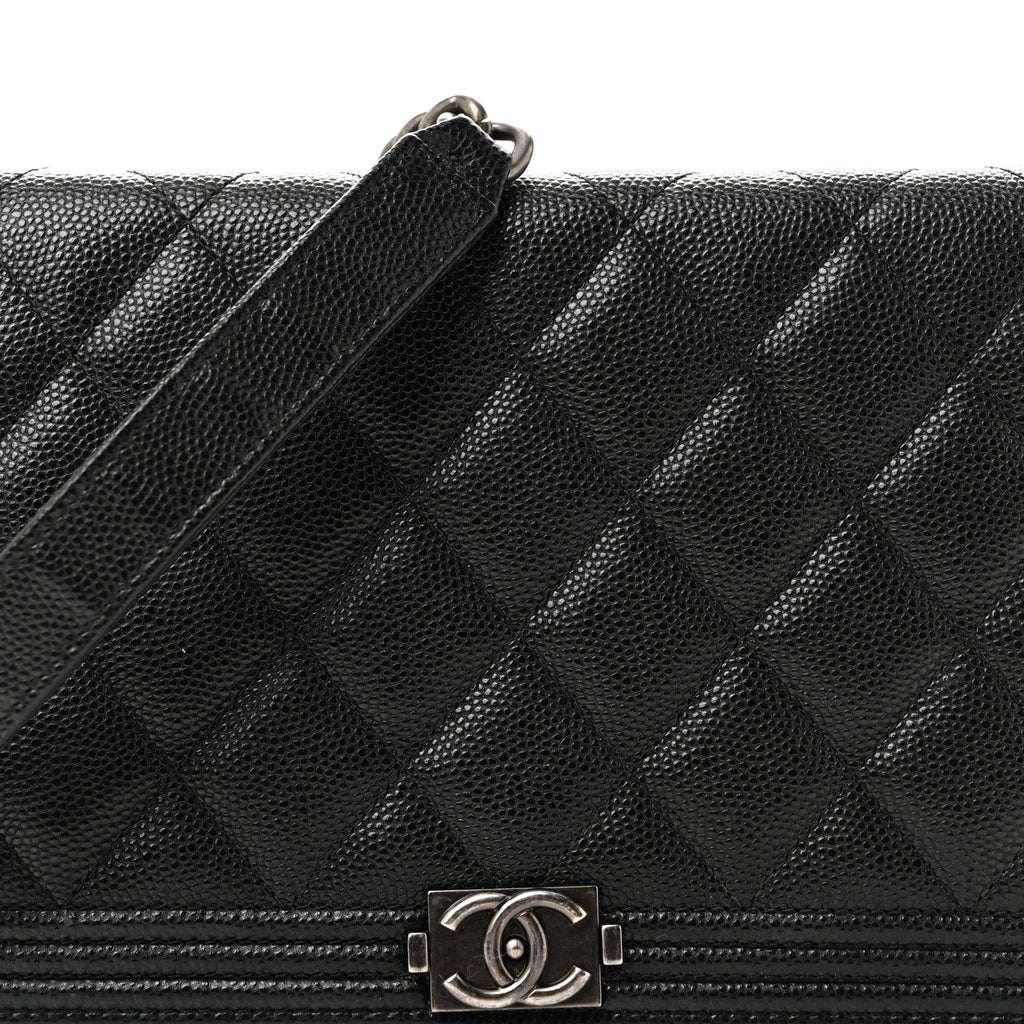 Chanel Caviar Quilted Boy Wallet On Chain WOC Black