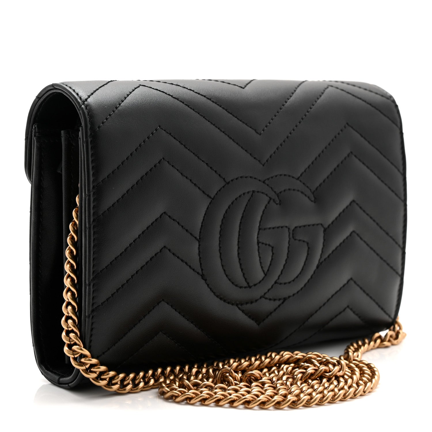 Gucci Calfskin Matelasse GG Marmont Chain Wallet Black