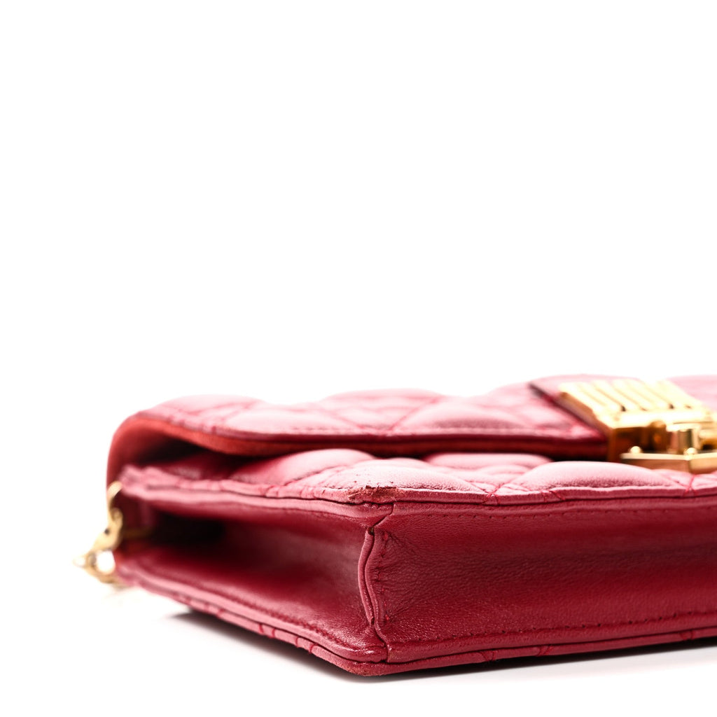 Christian Dior Lambskin Cannage Dioraddict Wallet On Chain Clutch Fuchsia