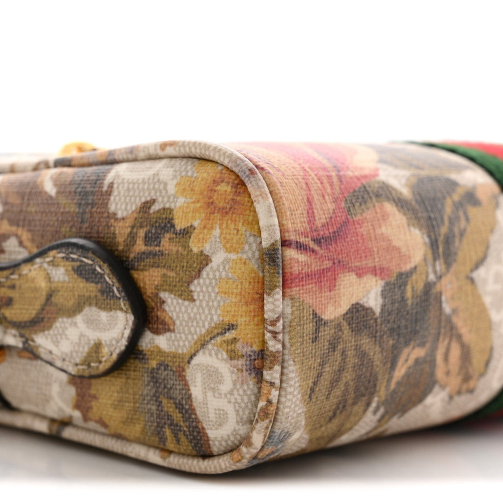 Gucci GG Supreme Monogram Water Flora Web Mini Ophidia Shoulder Bag Beige White Multicolor
