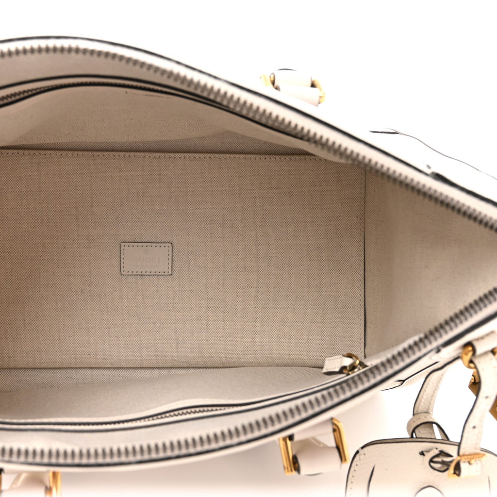 Gucci Koi Calfskin Medium Bauletto Duffle Top Handle Bag White
