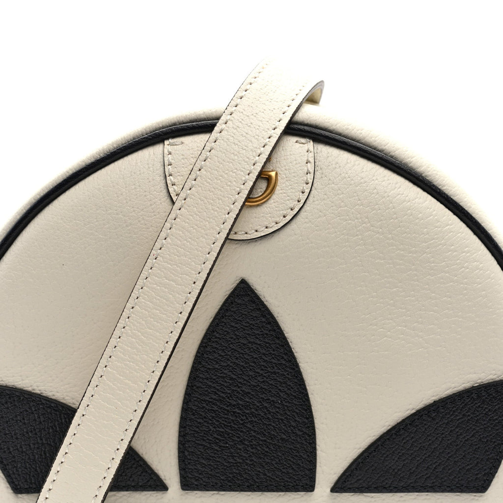 Gucci X ADIDAS Textured Dollar Calfskin Web Trefoil Logo Small Ophidia Round Shoulder Bag Off White Black