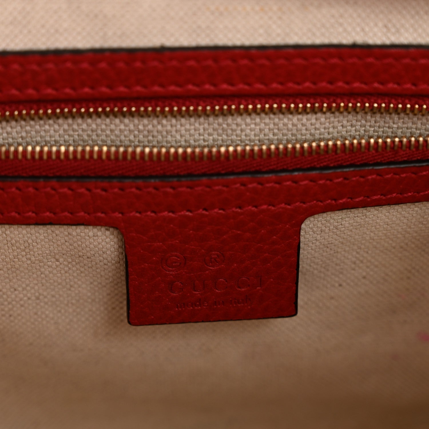 Gucci Dollar Calfskin Medium Soho Top Handle Satchel Hibiscus Red