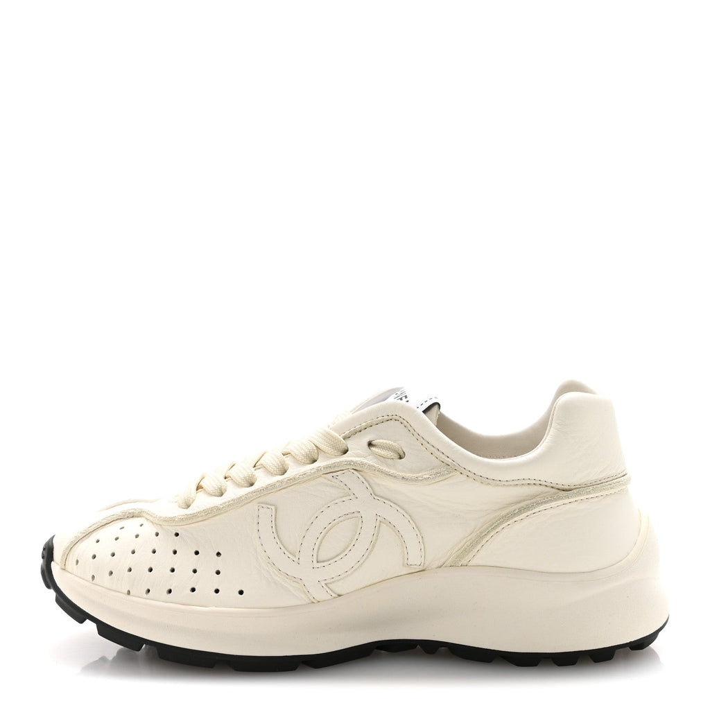 Calfskin Perforated CC Sneakers 36.5 White