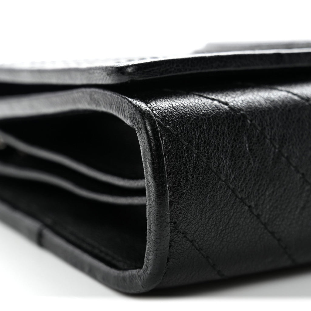 Gucci Sakai Be Green Calfskin Diagonal Stitched Blondie Wallet on Chain Black