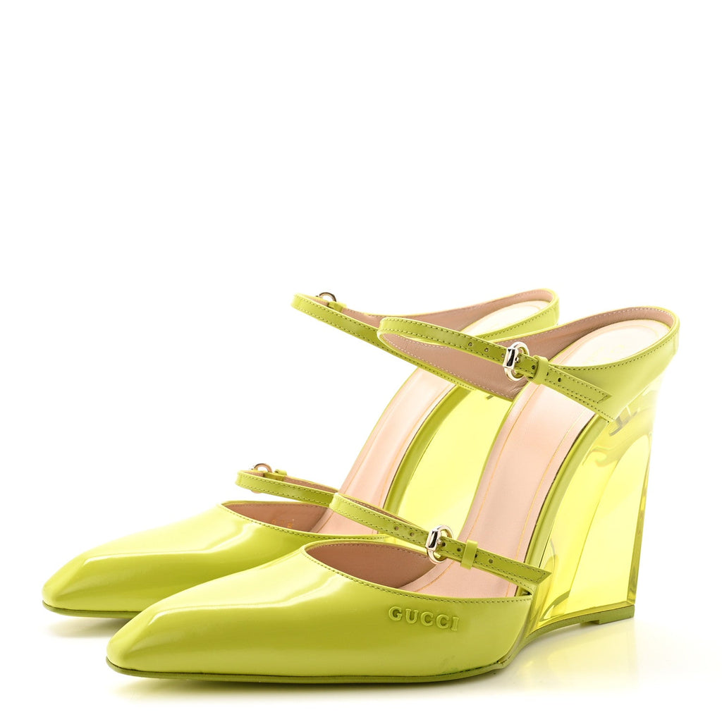 Gucci Regent Calfskin Lucite Wedge 110 Mules 38 Firefly