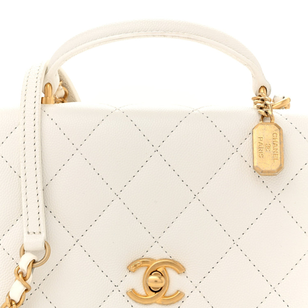 Chanel Caviar Quilted Mini Top Handle Flap White