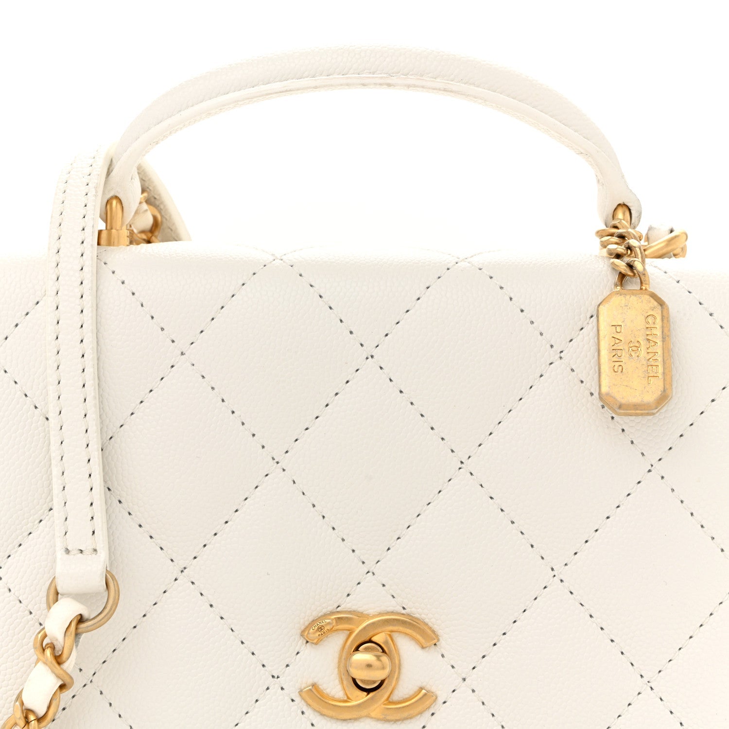 Chanel Caviar Quilted Mini Top Handle Flap White