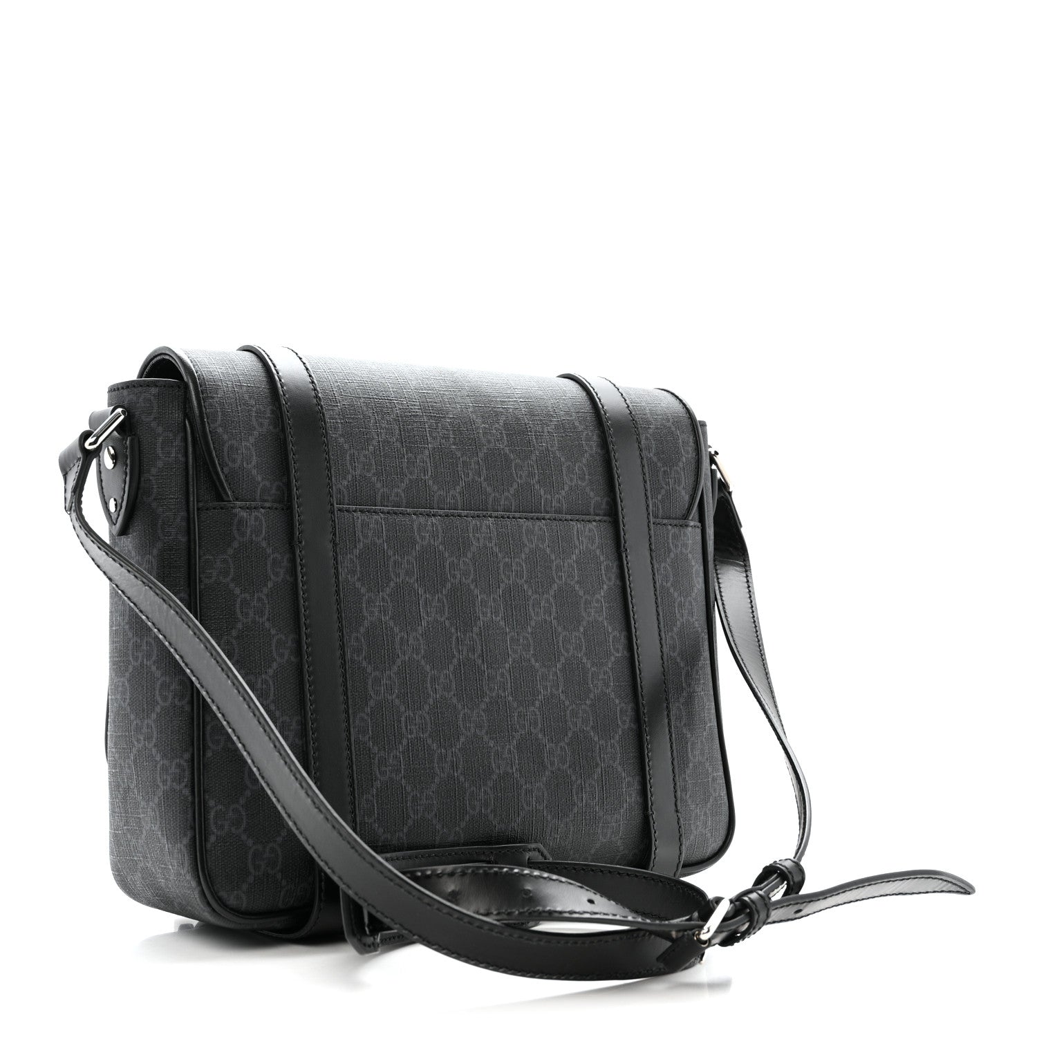 Gucci GG Supreme Monogram Textured Dollar Calfskin Retro Interlocking G Flap Messenger Bag Black