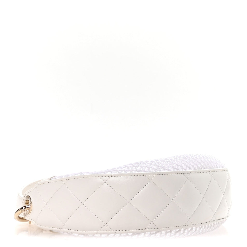 Chanel Mesh Shiny Lambskin Chain Hobo White