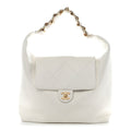 Chanel Calfskin Quilted Small Maxi Chain Hobo White
