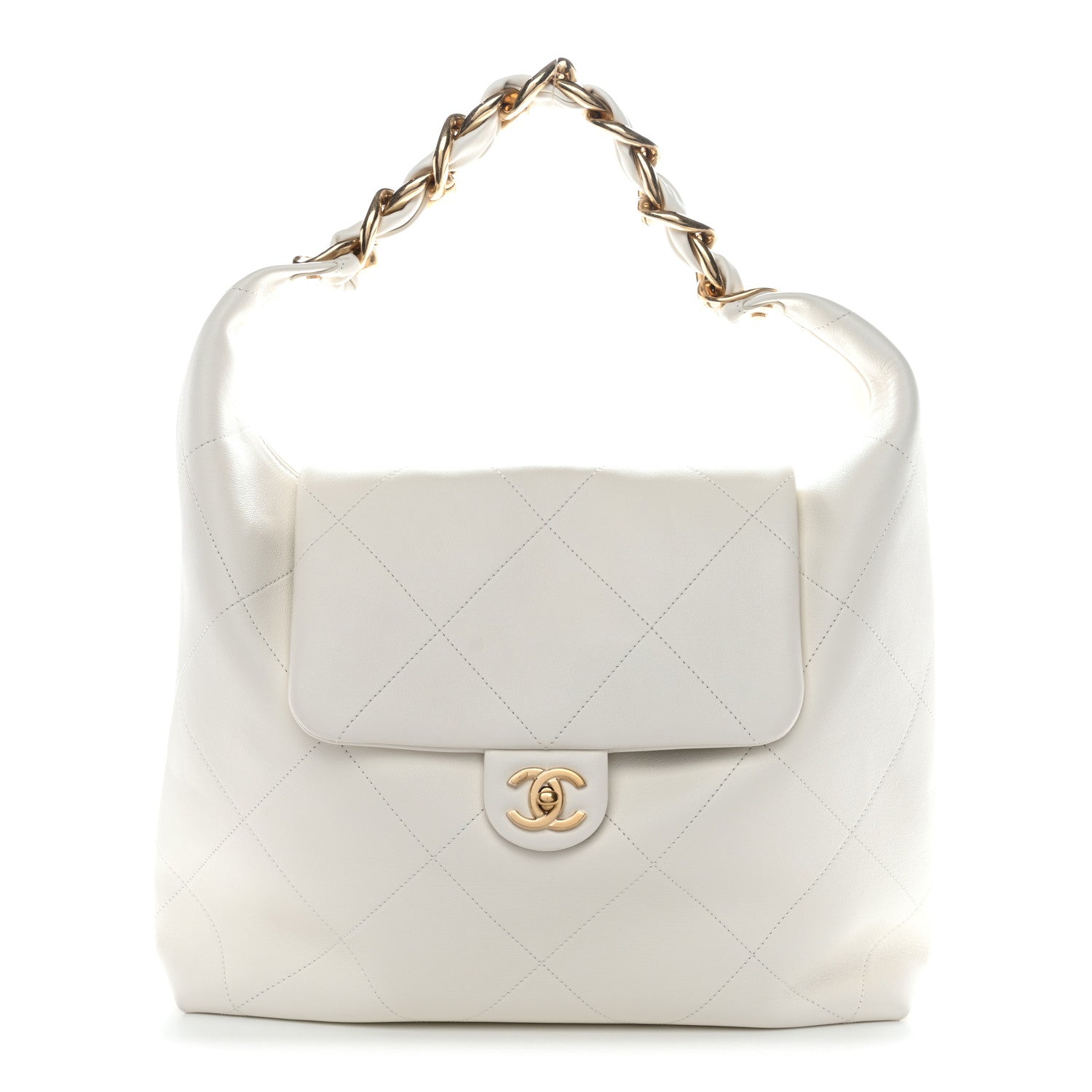 Chanel Calfskin Quilted Small Maxi Chain Hobo White