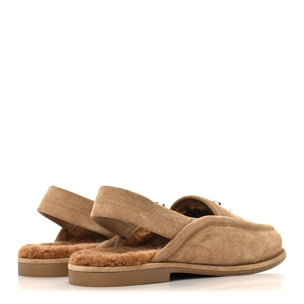 Chanel Suede Calfskin CC Slingback Loafers 35 Dark Beige
